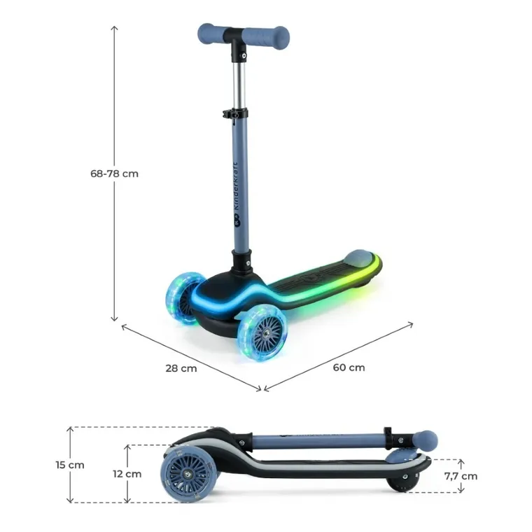 Kinderkraft, Raket, trotineta cu 3 roti LED, Blue