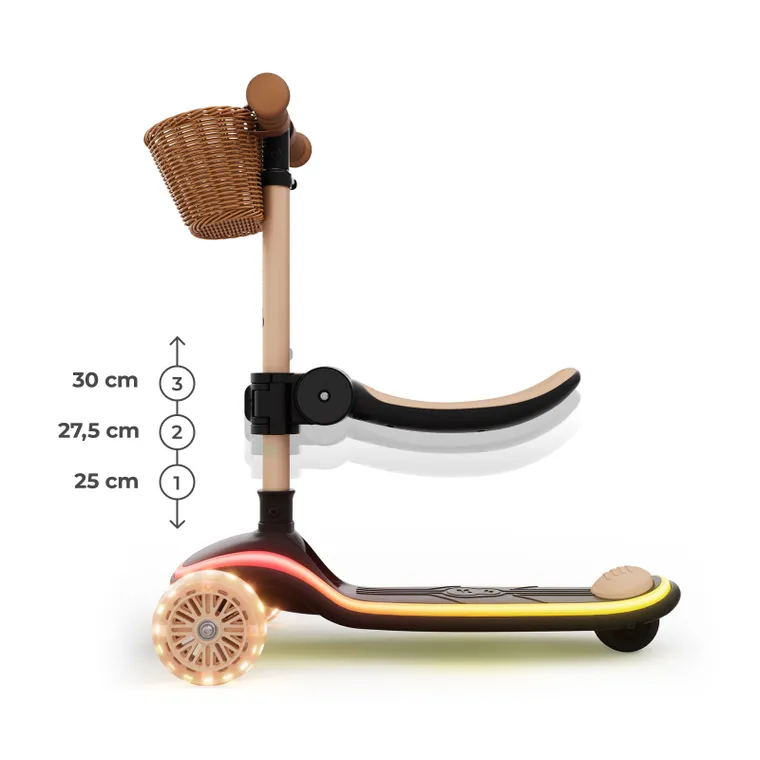 Kinderkraft, RAKET UP, trotineta LED cu 3 roti cu sezut, 2in1, Beige