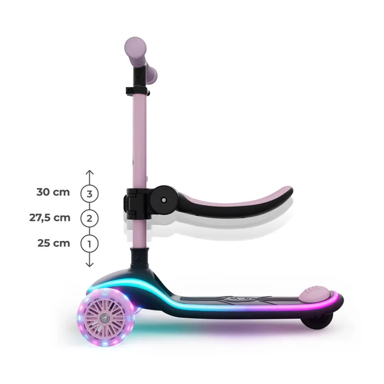 Kinderkraft, RAKET UP, trotineta LED cu 3 roti cu sezut, 2in1, Pink