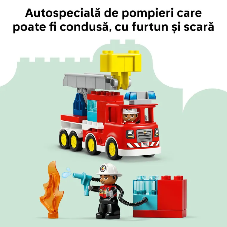 LEGO DUPLO Town, Camion de pompieri cu furtun si pompier, 10473