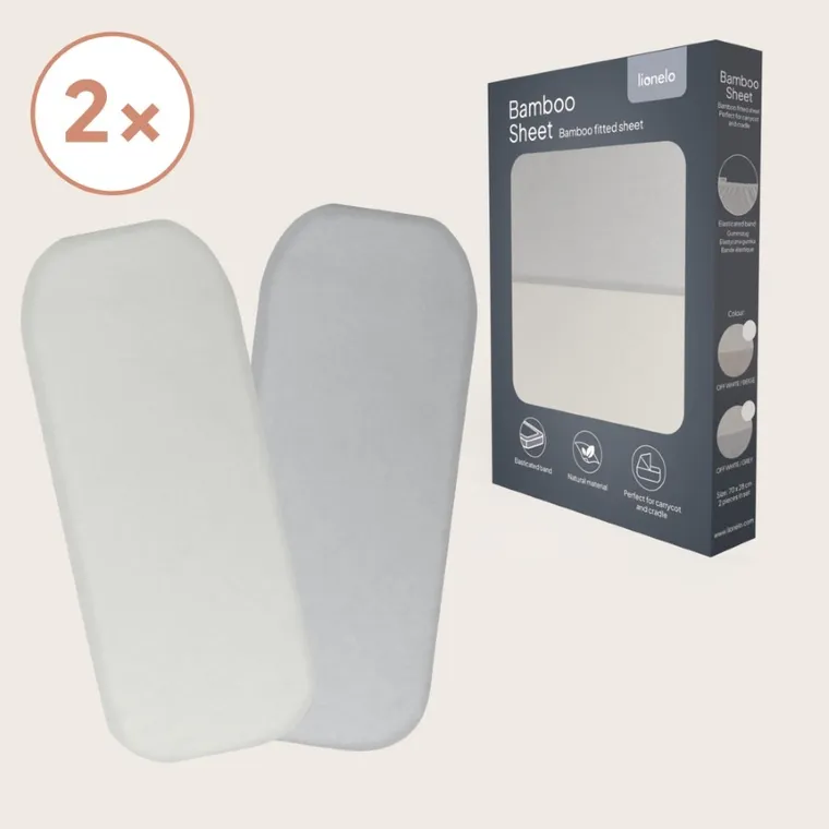 Lionelo, cearceaf cu elasic, din bambus, alb/gri, 28-70 cm, 2 buc.