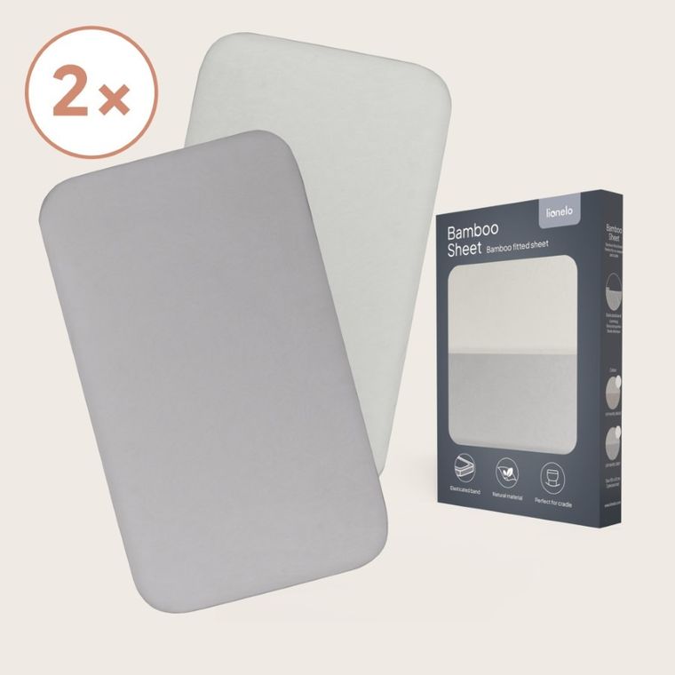 Lionelo, cearceaf cu elasic, din bambus, alb/gri, 42-80 cm, 2 buc.