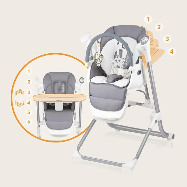 Lionelo, Niles, scaun inalt multifunctional, Grey