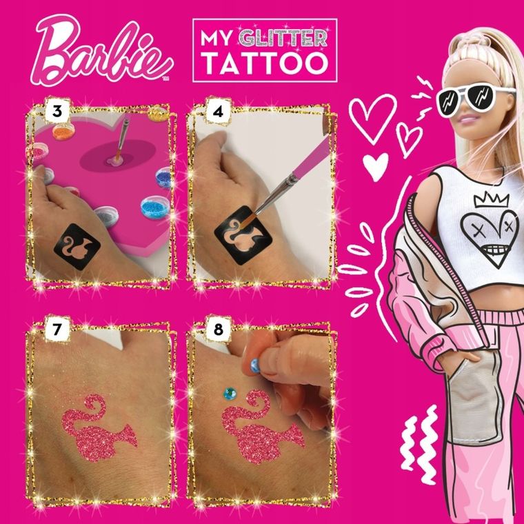 Lisciani, Barbie, My Glitter Tattoo, set creativ