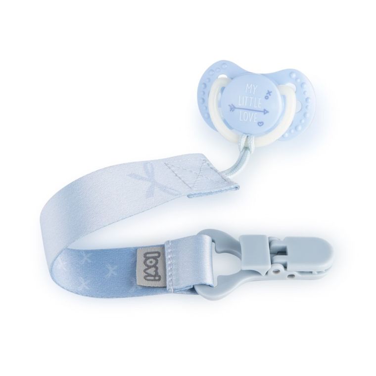 LOVI, Clips cu panglica pentru suzeta Baby Shower Boy, 0 m+