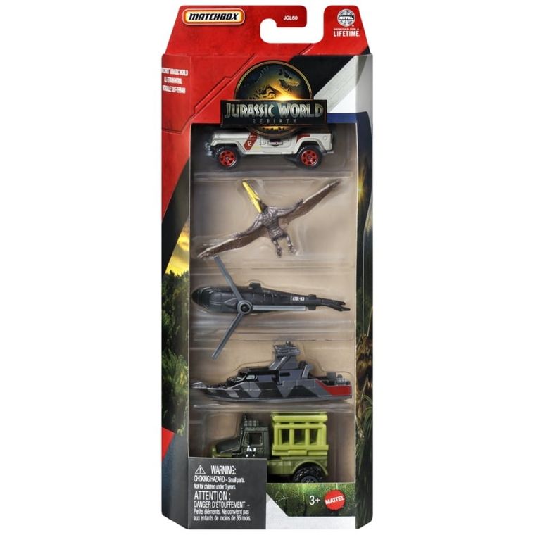 Matchbox, Jurassic World, Masini si dinozaur, 5-pack, 1 buc.
