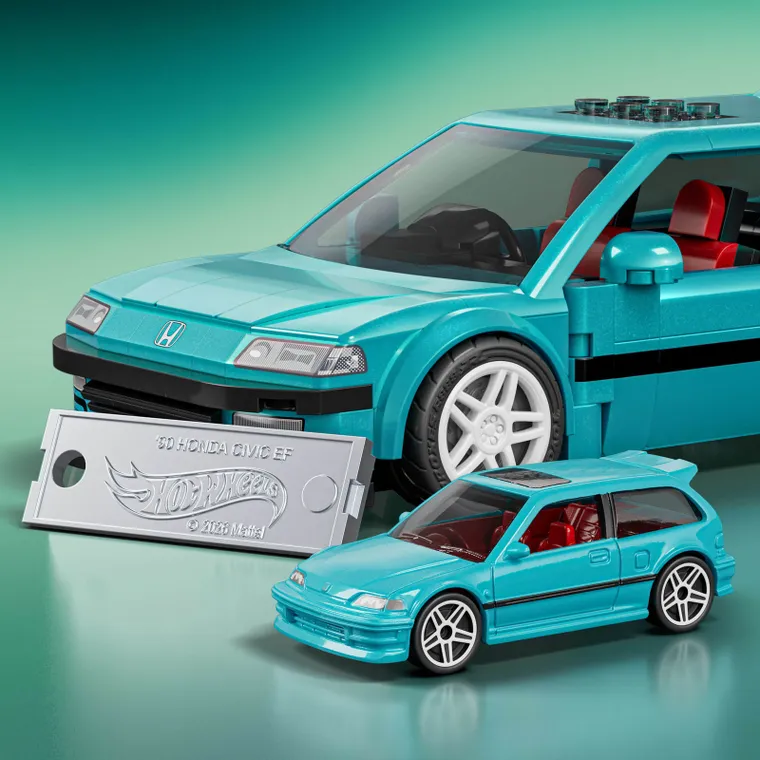 Mattel Brick Shop, Hot Wheels, Speed Series '90, Honda Civic EF, set de constructie, 248 piese