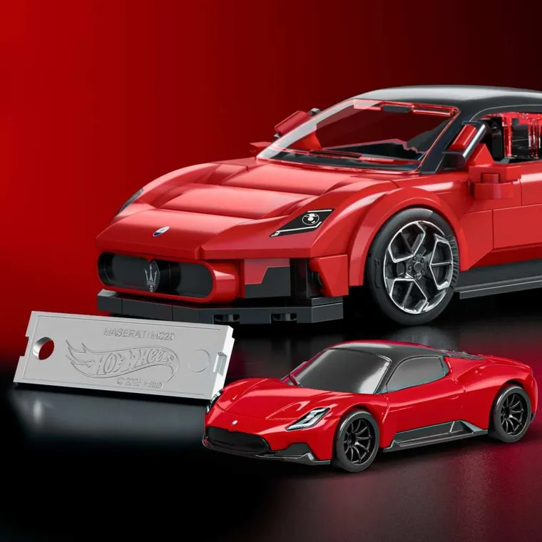 Mattel Brick Shop, Hot Wheels, Speed Series Maserati MC20, set de constructie, 250 elemente