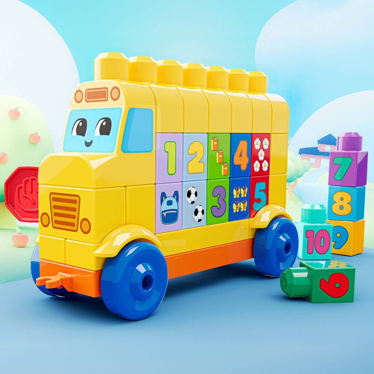 MEGA, Autobuz, Construieste si numara, masina cu blocuri, 45 piese