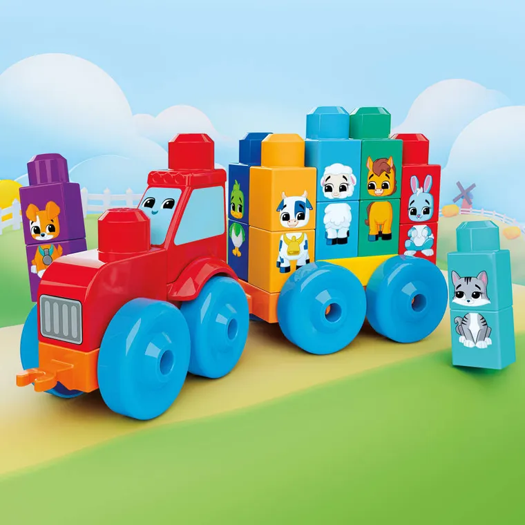 MEGA, Tractor cu animale, masina cu blocuri, 30 piese