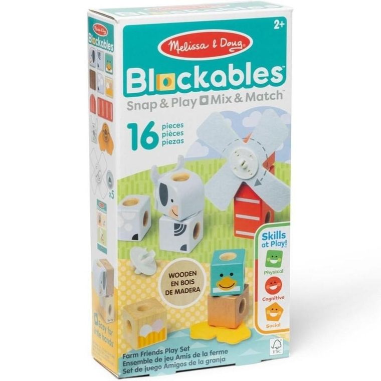 Melissa & Doug, Blockables, La ferma, cuburi din lemn, 16 piese