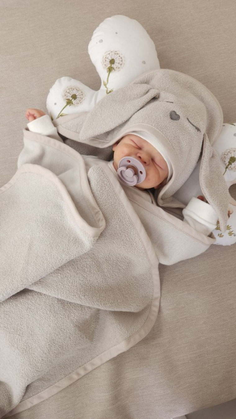 MimiNu, Iepurasul, halat de baie cu gluga, cu urcehi, 100-100 cm, bej