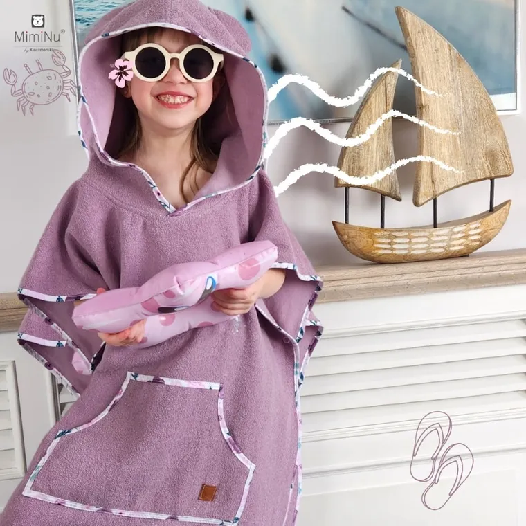 MimiNu, prosop tip poncho cu uscare rapida, cu buzunar, roz, 1-4 l.