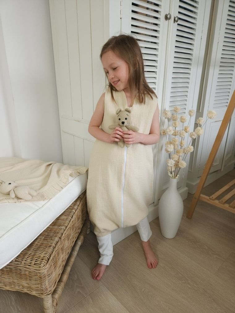 MimiNu, sac de dormit cu picioare, muselina, TOG 1.5-1.75, marime S, 1-2,5 ani, bej