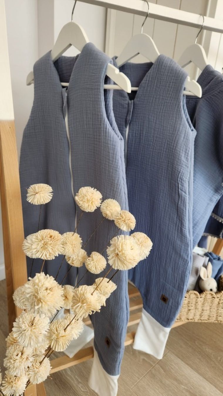 MimiNu, sac de dormit subtire de vara cu picioare, muselina, denim, TOG 0.5, marime M, 2-6 ani