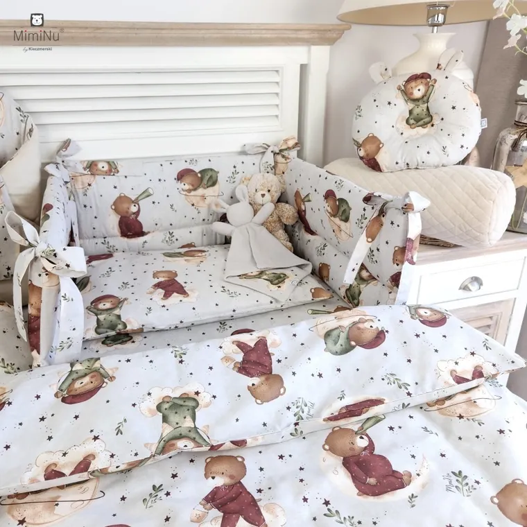 MimiNu, Ursulet pe luna, set lenjerie de pat single, 120-90 cm