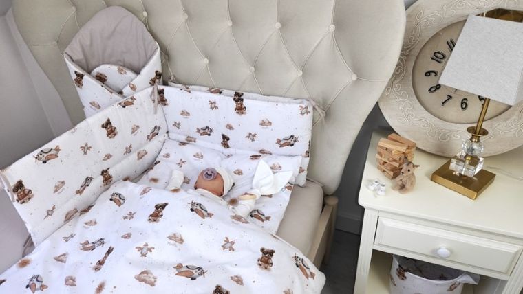 MimiNu, Ursuleti, aparatori pentru patut din bumbac, 180-30 cm, bej