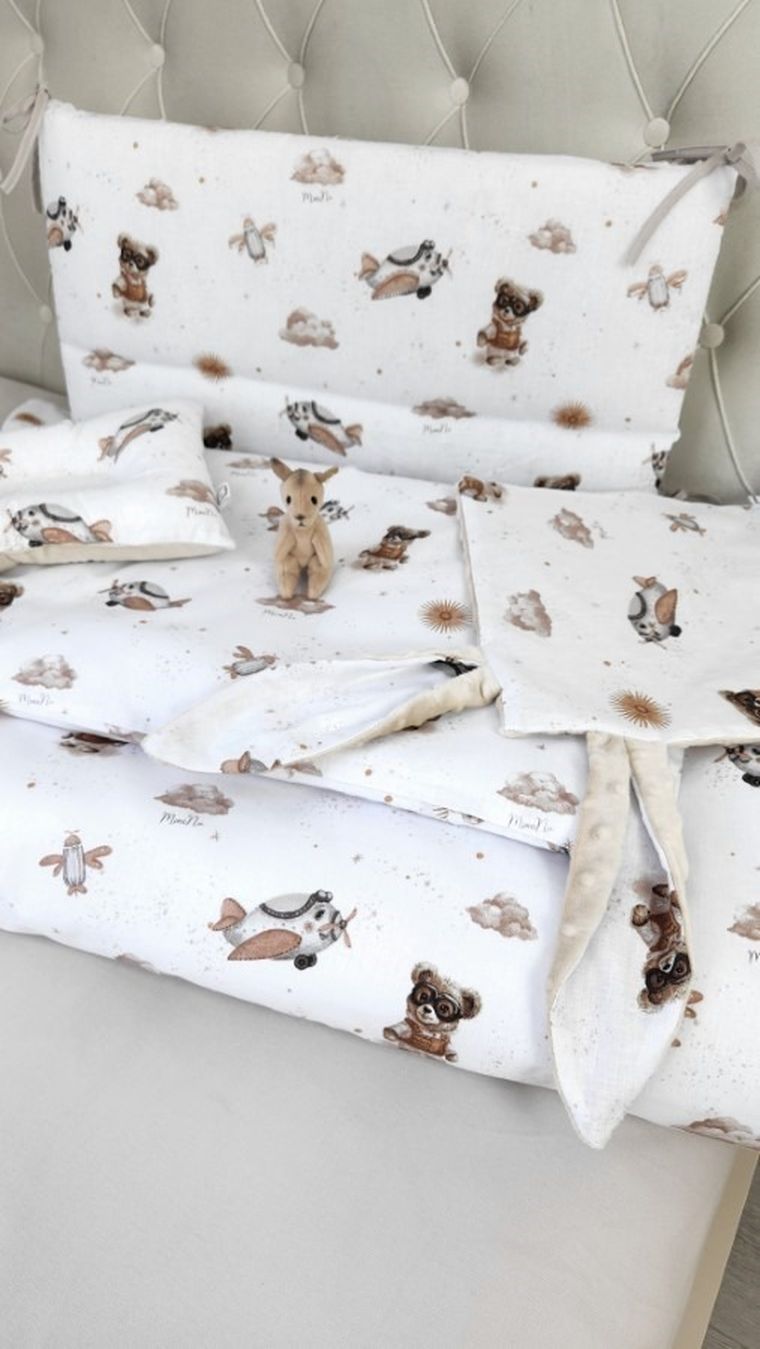 MimiNu, Ursuleti, set lenjerie de pat, 3 piese, bej, 120-90 cm