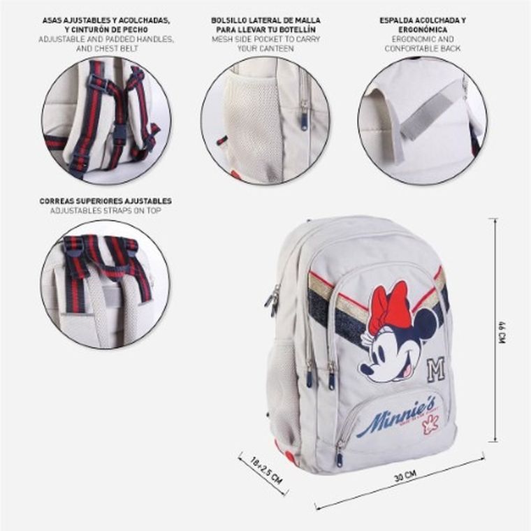 Minnie Mouse, rucsac pentru scoala cu 2 compartimente, ecru