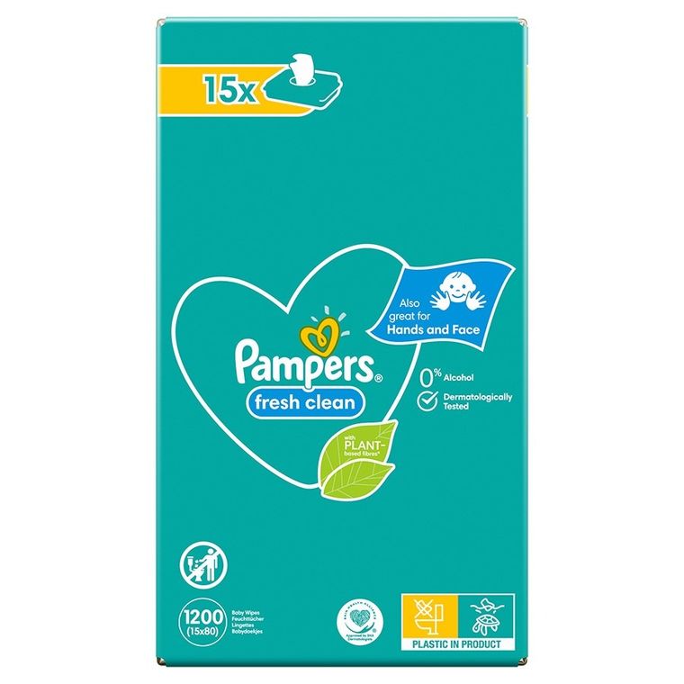 Pampers Fresh Clean, servetele umede, 15 pachete de 80 servetele, 1200 buc.