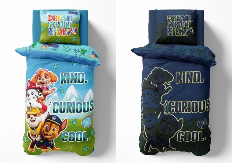 Paw Patrol, Fluo, set lenjerie de pat single, 160-200 cm