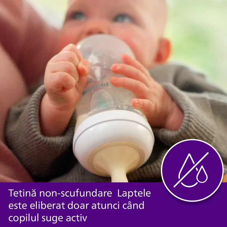 Philips Avent, Natural, Response, biberon cu ventil Air Free, 125 ml, 0 luni+, SCY670/01