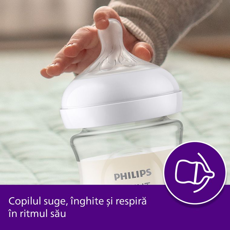 Philips Avent, Natural, Response, biberon de sticla, 240 ml, 1 luni+, SCY933/01