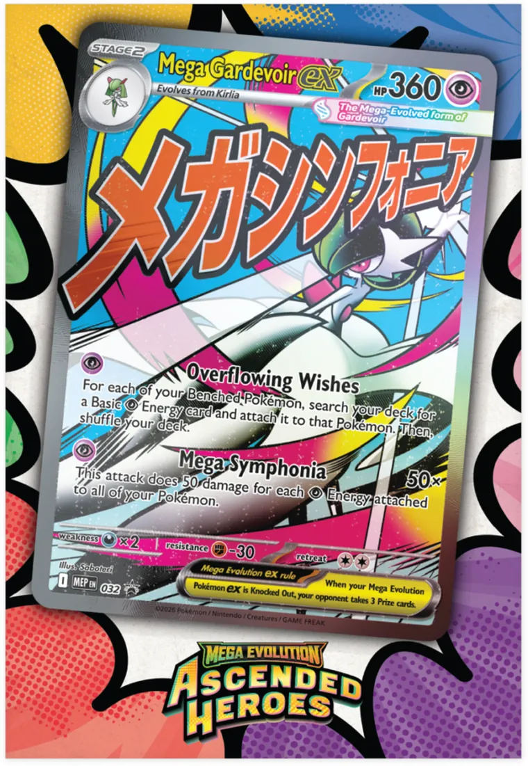 Pokemon TCG: Mega Evolution, Ascended Heroes, Premium Poster Collection, Mega Gardevoir, supliment de joc cu un poster de colectie