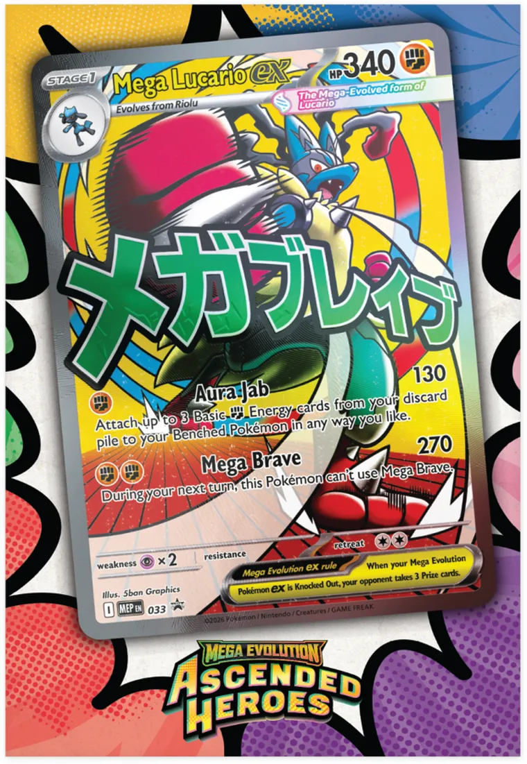 Pokemon TCG: Mega Evolution, Ascended Heroes, Premium Poster Collection, Mega Lucario, supliment de joc cu un poster de colectie