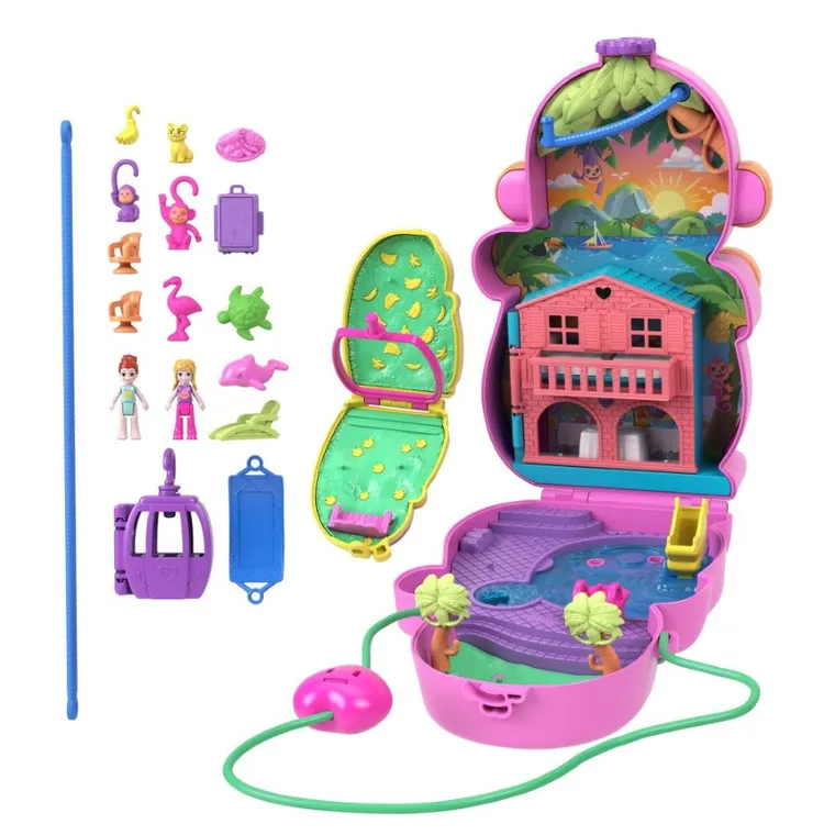 Polly Pocket, Purse Compact, Maimute, set cu figurine si accesorii