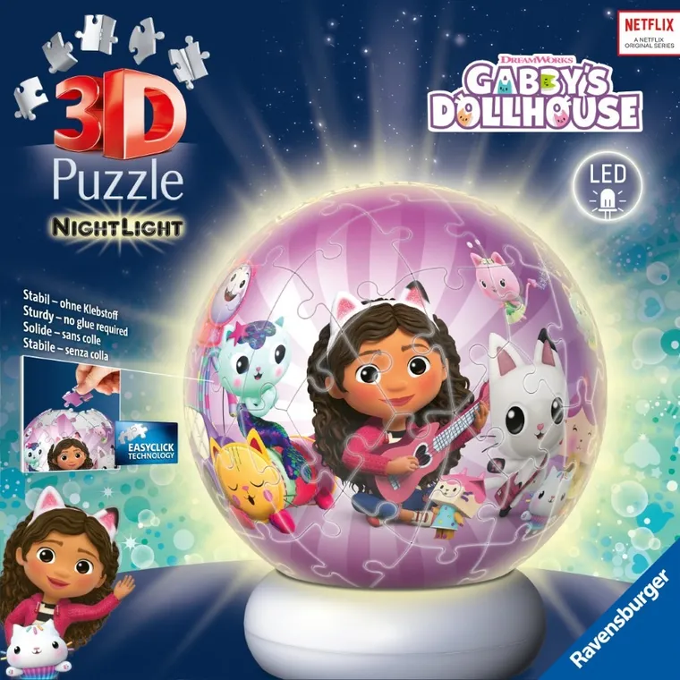 Ravensburger, Gabby's Dollhouse, Bila, puzzle 3D, lampa, 72 piese