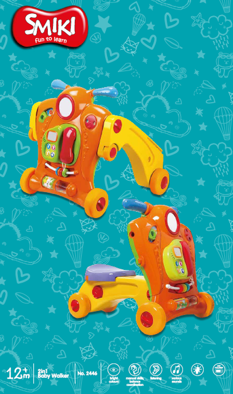 Smiki, Baby Walker, antemergator, jucarie interactiva de impins, 2in1