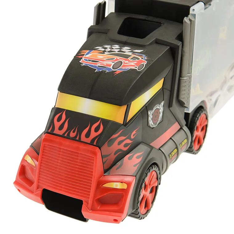 Smiki, camion transportor cu garaj, 6 masinute si accesorii