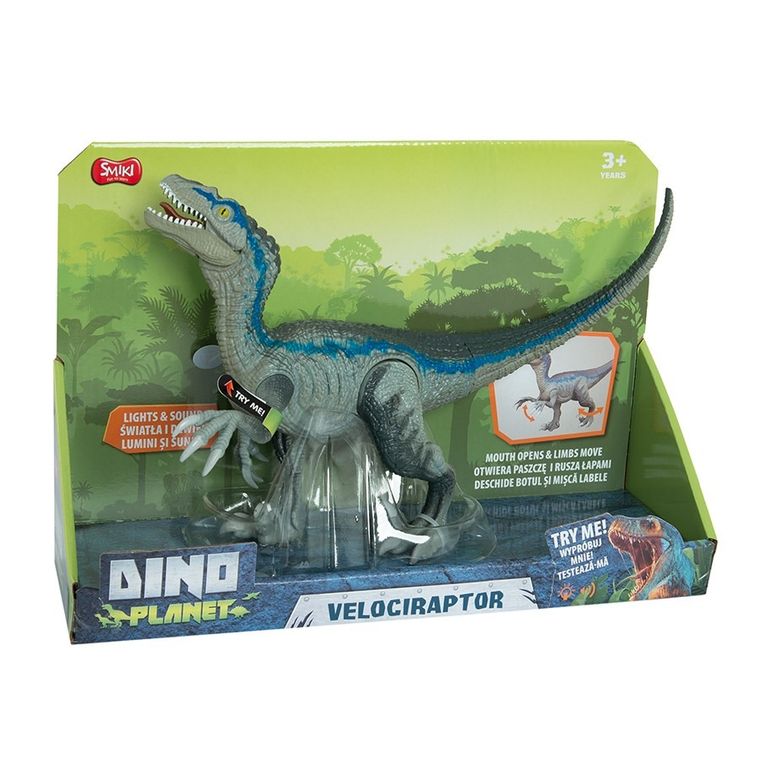 Smiki, Dino Planet, Dinozaur Velociraptor, figurina cu lumini si sunete 32 cm
