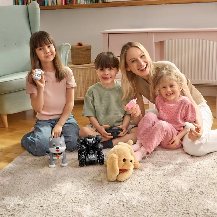 Smiki, Fun Pets, Catelus cu pui, jucarie de plus interactiva
