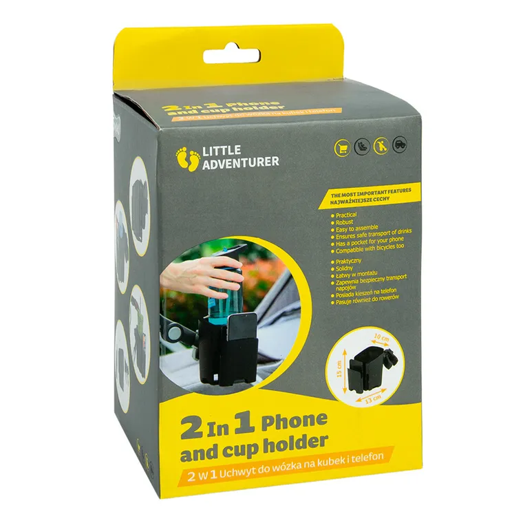 Smiki, Little Adventurer, suport pentru pahar si telefon, negru