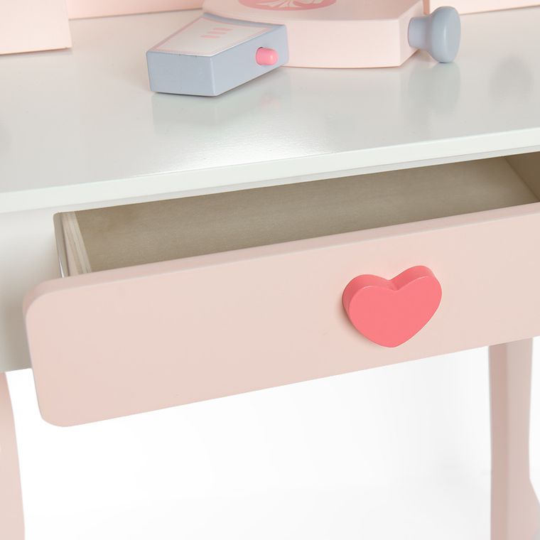 Smiki, masuta de toaleta din lemn cu scaunel, accesorii si lumini LED