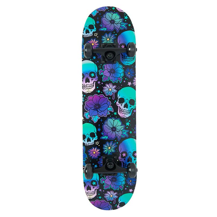 Smiki, placa de skateboard, negru, cranii
