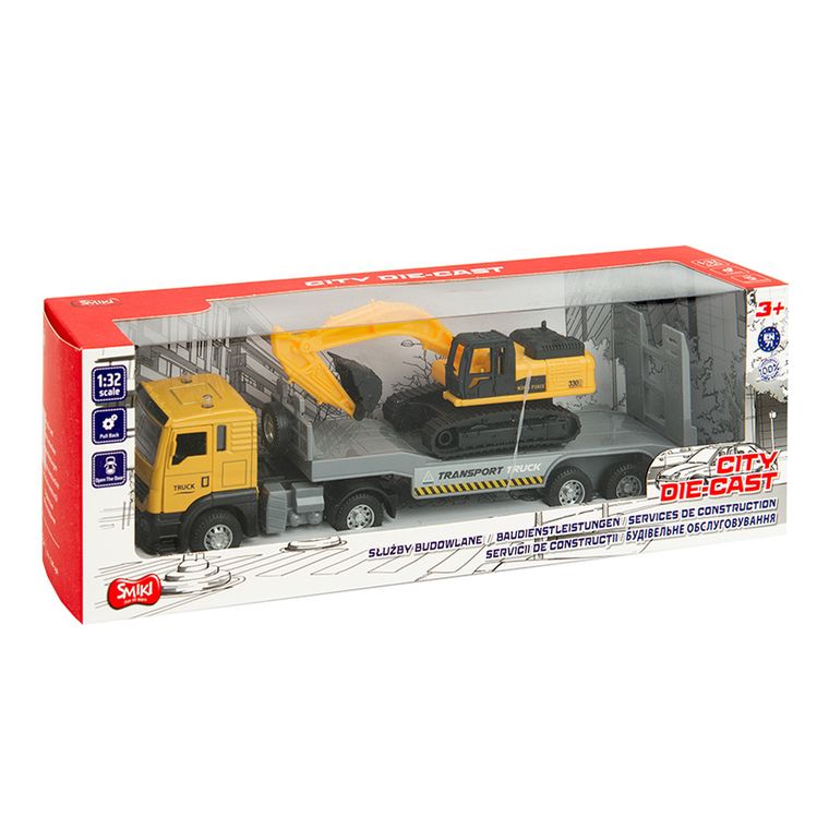 Smiki, Platforma cu excavator, set de vehicule, 1:32