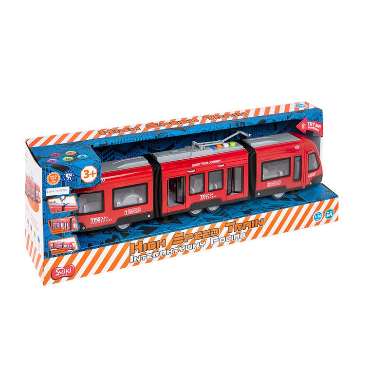Smiki, Troleibuz, vehicul cu lumini si sunete, rosu, 1:16