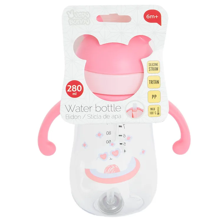 Smiki, Very Bunny, sticla cu pai, pisicuta, roz, 280 ml