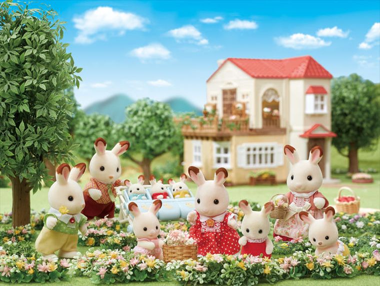 Sylvanian Families, Familia de iepurasi cu urechiuse de ciocolata, set de figurine, 5655