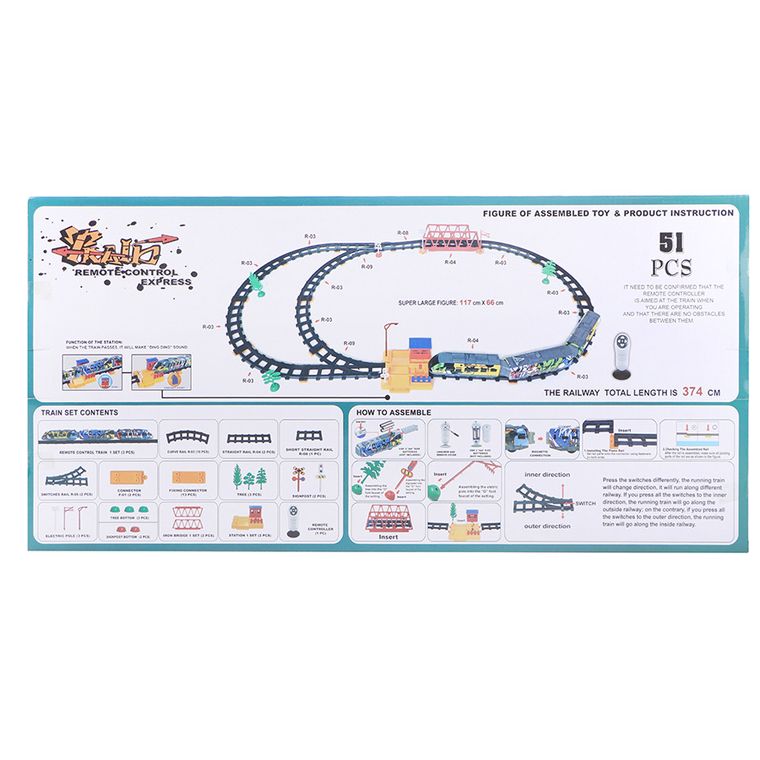 Tren, vehicul cu telecomanda, lumini si sunete, 51 elemente