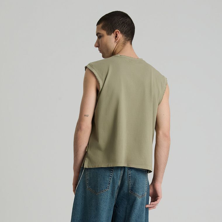 Tricou fara maneci kaki NOWEAR