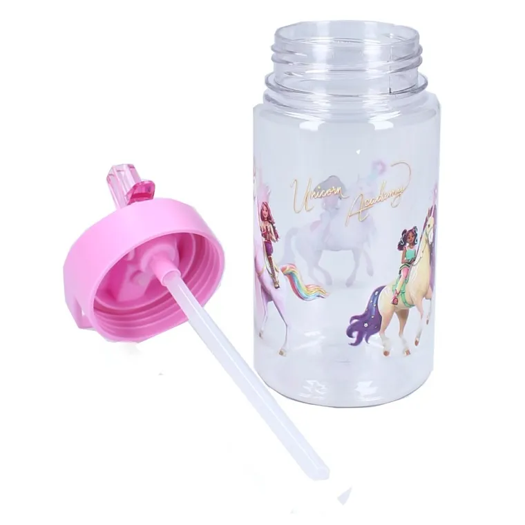 Unicorn Academy, Drink Up, sticla da apa cu pai, roz, 450 ml