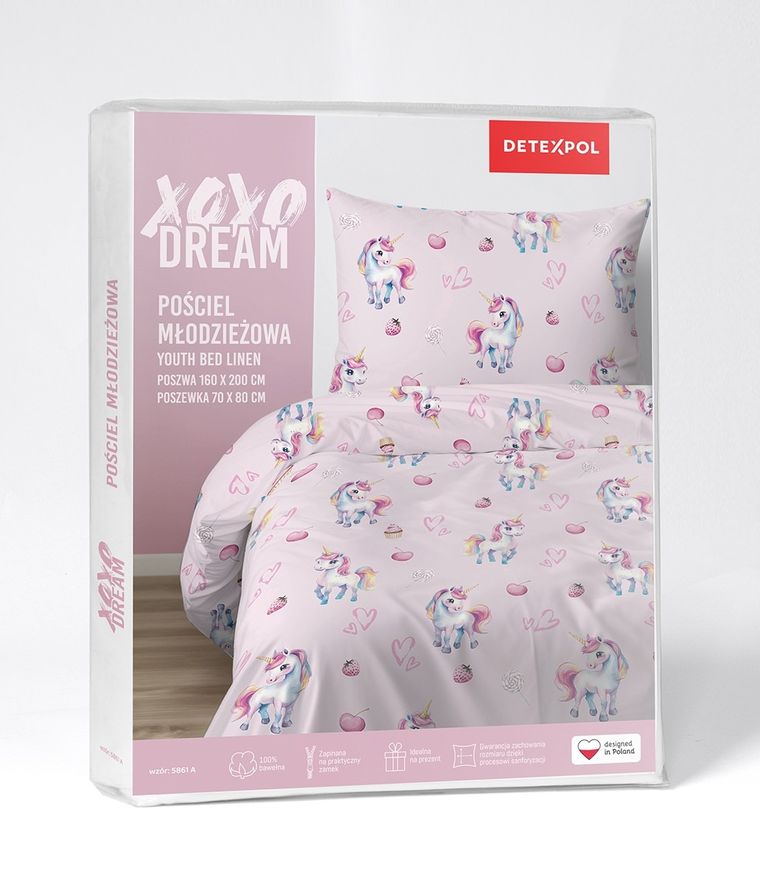 XOXO, set de lenjerie de pat pentru tineri, 140-200 cm + 70-80 cm, Unicorns