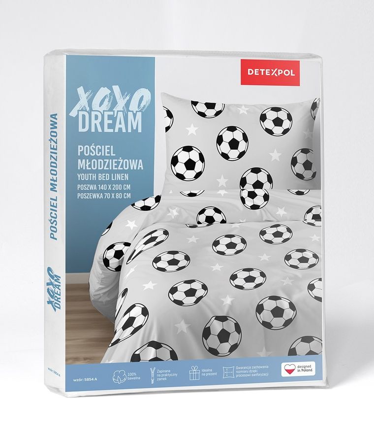 XOXO, set de lenjerie de pat pentru tineri, 160-200 cm + 70-80 cm, Football
