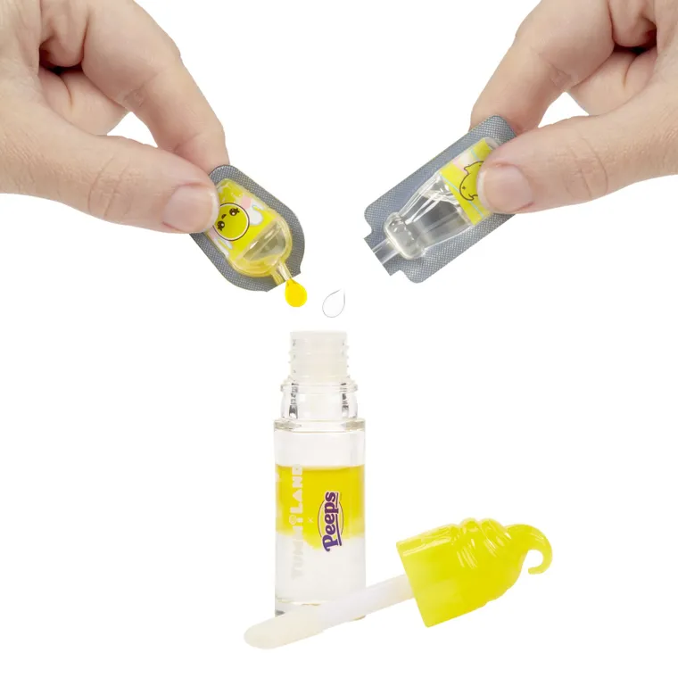 Yummiland, PEEPS, Lip Gloss Doll, Goldie Mallows, mini papusa + luciu de buze DIY