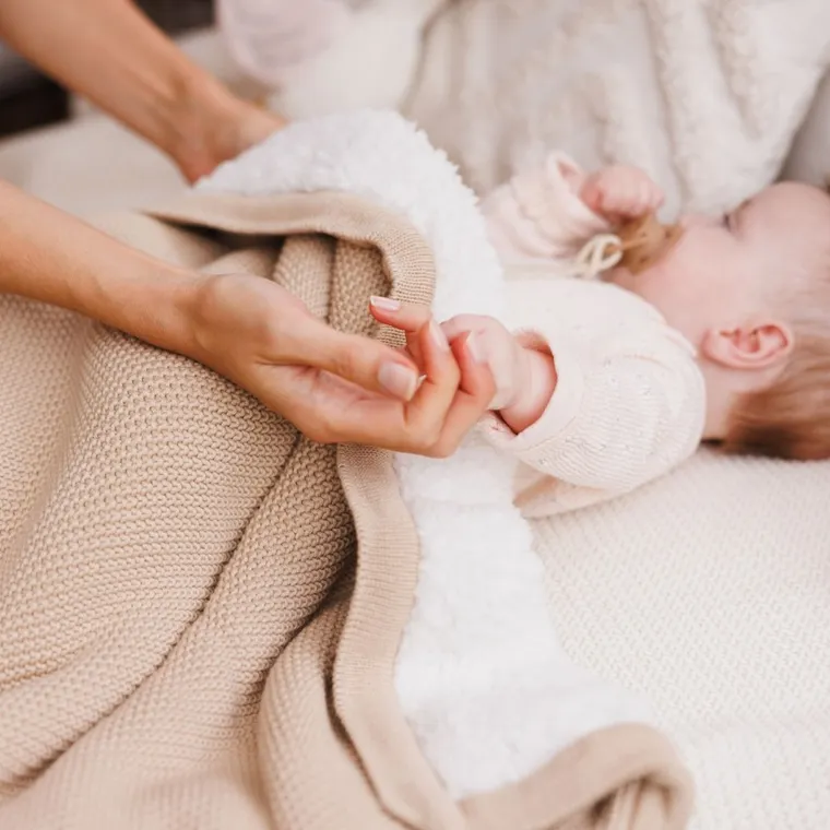 BabyOno, Paturica de iarna pentru bebelusi, bumbac + captuseala sherpa, bej, 75-100 cm