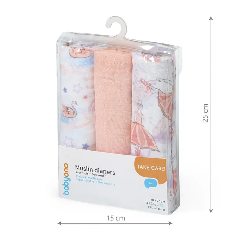 BabyOno, scutece din muselin, 70-70 cm, 3 buc., Balerina